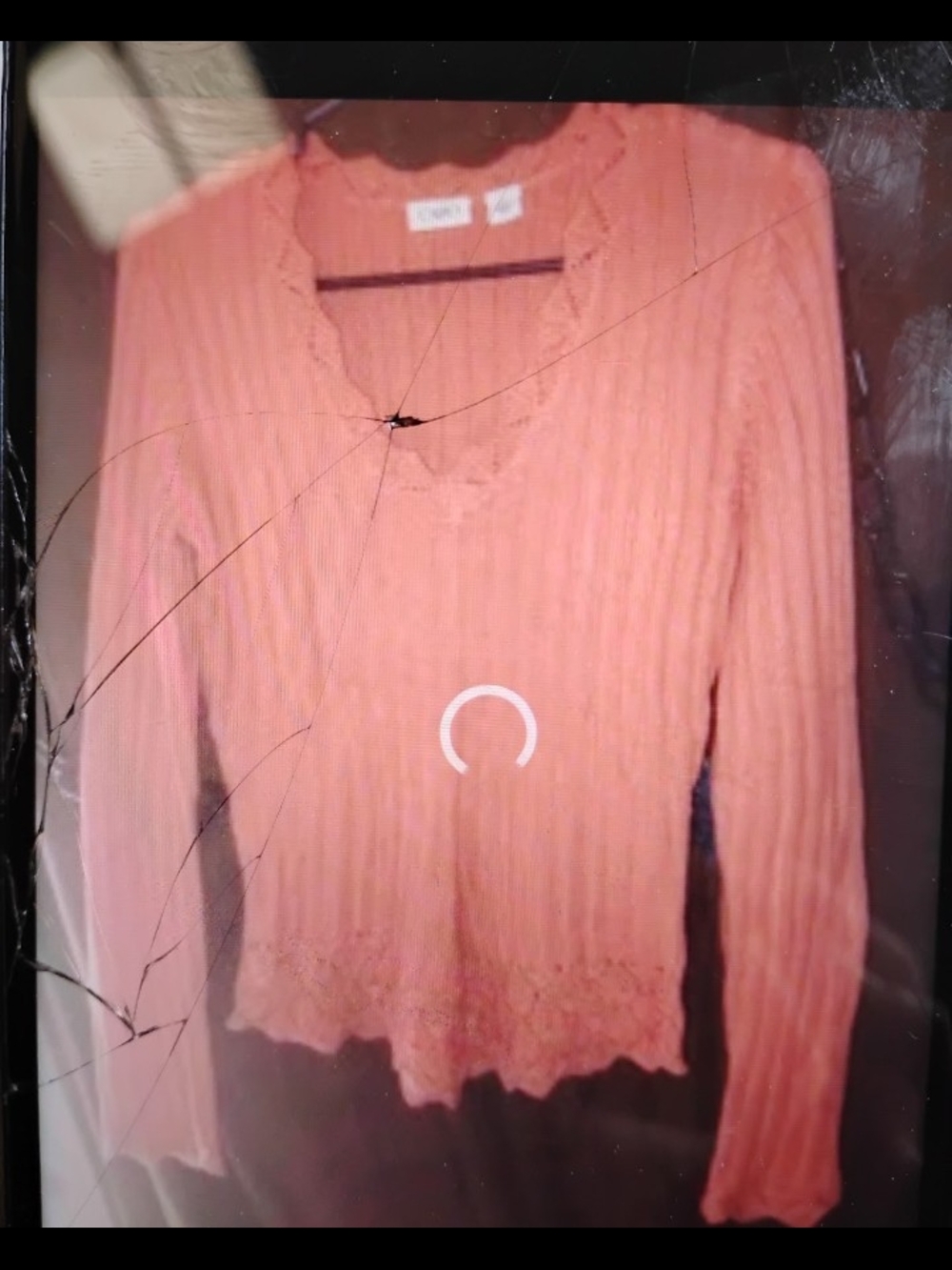 Cato Pink Ribbed V-Neck Orange Sweater with Lace Trim